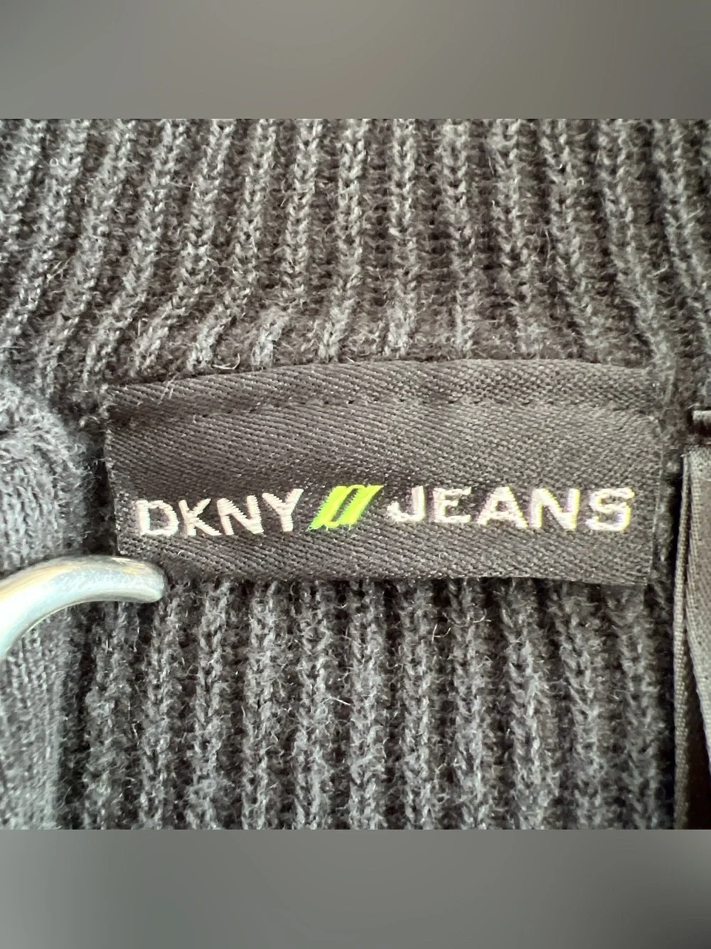 VTG Y2K DKNY Jeans Ribbed Knit Full Zip Sweater Faded Black Ramie Cotton